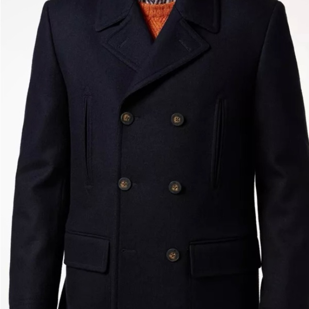 NEW Ralph Lauren Dark navy Luke solid Wool-blend peacoat.